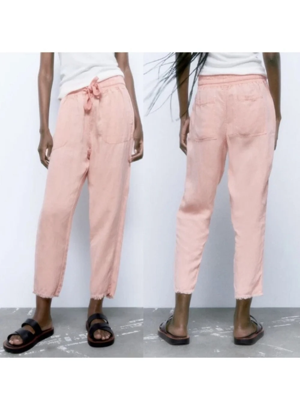 Zara The Raw Hem Trousers Linen Blend
